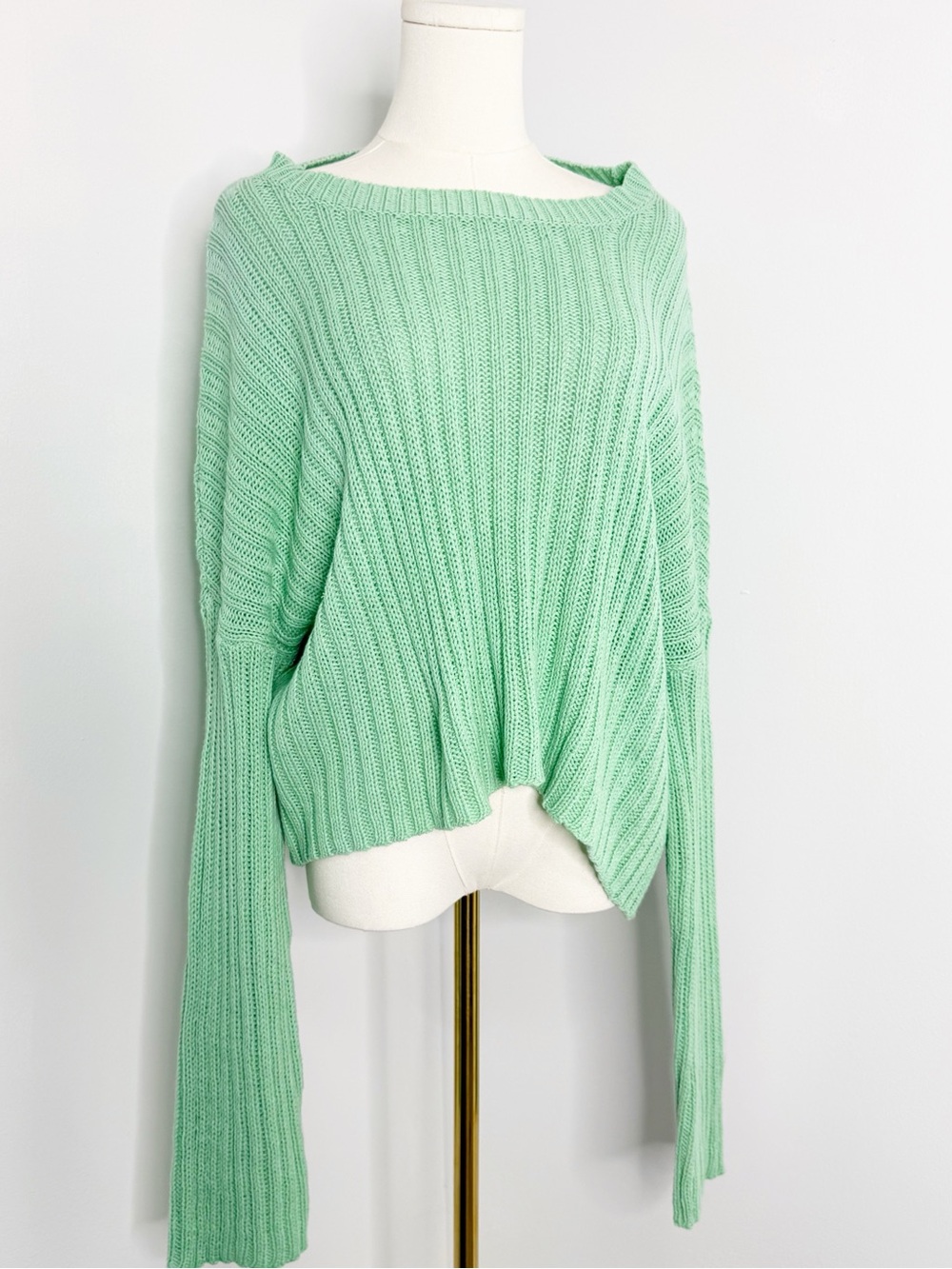 Wooden Ships Mint Green Rib Knit Sweater M/L Boat Neck Cotton Blend
